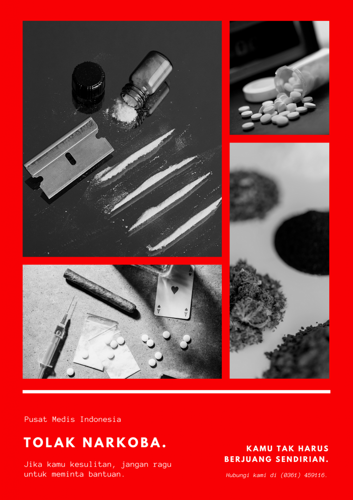 Template Poster Canva Kesadaran Narkoba Kotak Foto Merah dan Putih